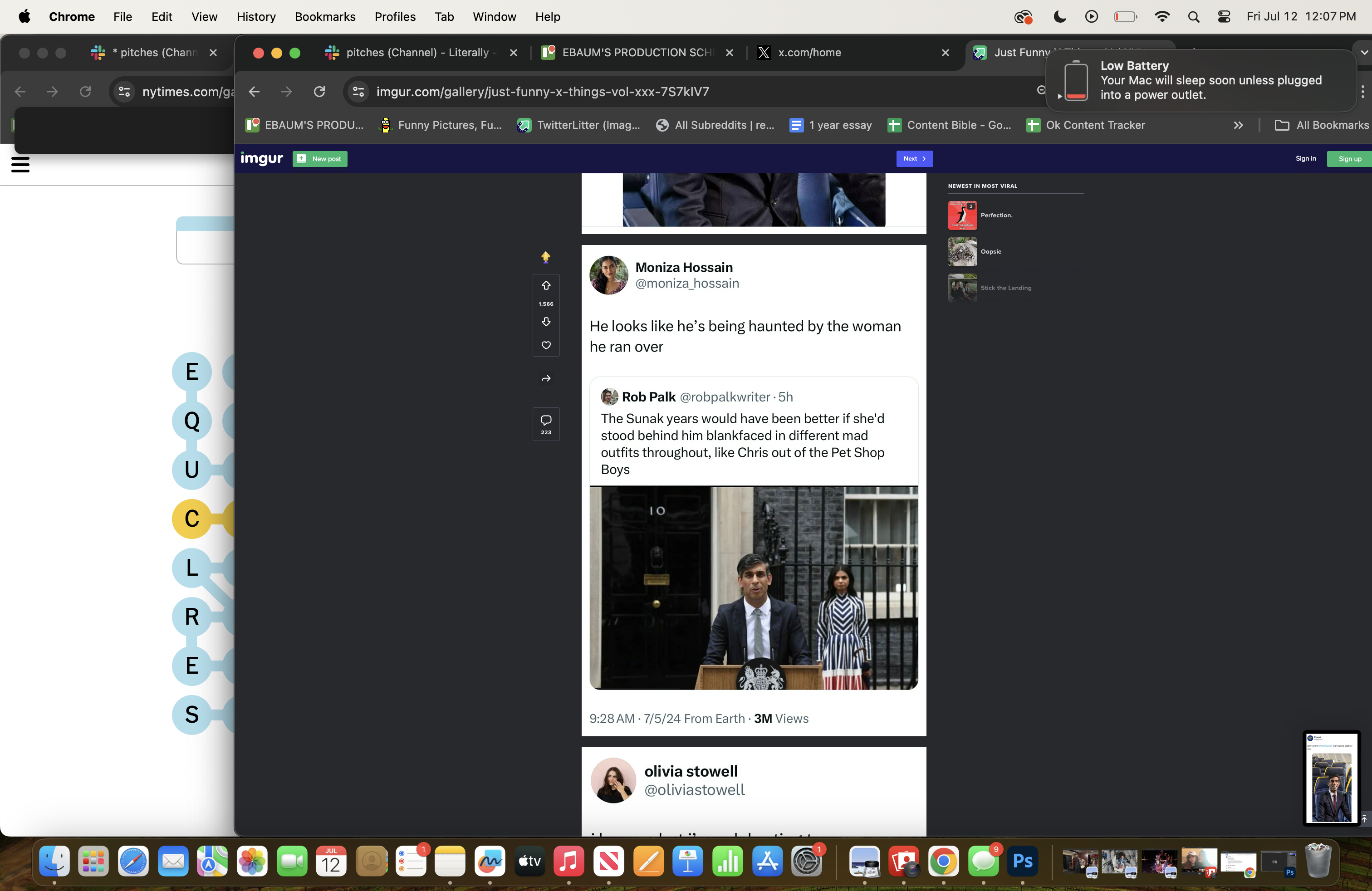 screenshot - Chrome Fle Edit View History Bookmarks Profiles Tab Window Help Iii nytimes.com Fraum'S Production Sc imgur.comgalleryjustfunnyxthingsvolxxx7577 Baum'S Produ, Funny imgur L Ecucures Moniza Hossain monica hossain He looks he's being haunted by